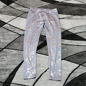 JUSTICE GRAY GOLD SHINE LEOPARD PRINT LEGGINGS